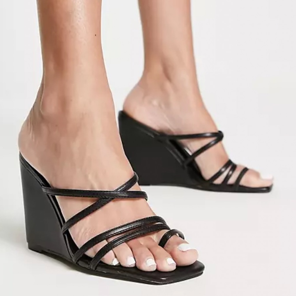ASOS Black Strappy Wedge Sandals
